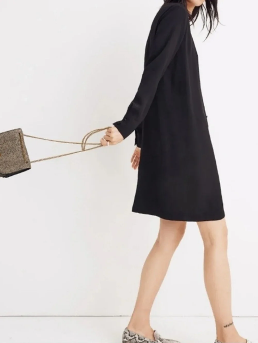 Madewell Heather Long Sleeve Button Front Dress Mens Black V-Neck Mini Size M - Picture 11 of 11